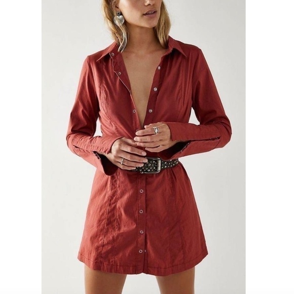 Free People Button Down Long Sleeve Dress - Picture 1 of 4